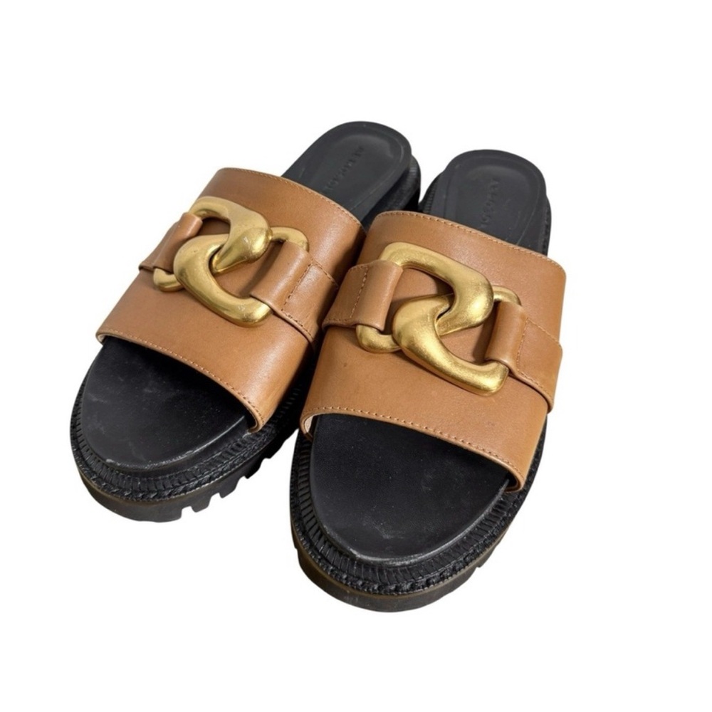 Aerosoles Lima Womens 6.5 PRE-OWNED Brown Leather Buckle Chunky Slides/Sandals‎